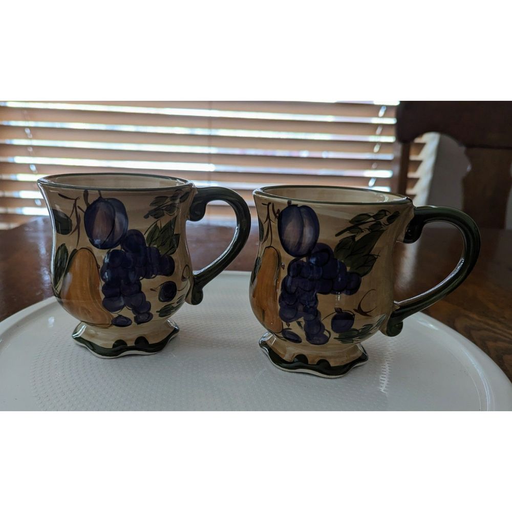 Vtg Home Trends Granada Tuscan Fruit 4" coffee mugs  2 each